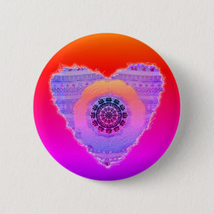 Badge Rond 5 Cm Motif des Coeurs vifs violet et rouge