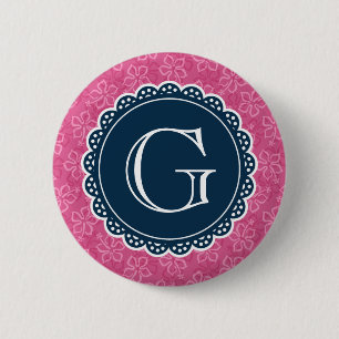 Badge Rond 5 Cm Motif d'hibiscus rose de la marine