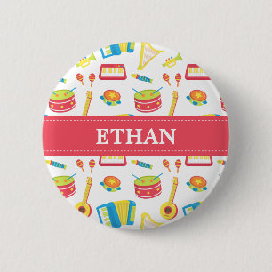 Badge Rond 5 Cm Motif d'instruments de musique colorés pour enfant