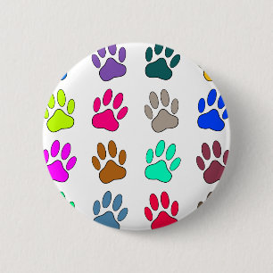 Badge Rond 5 Cm Motif Empreinte de patte de chien multicolore