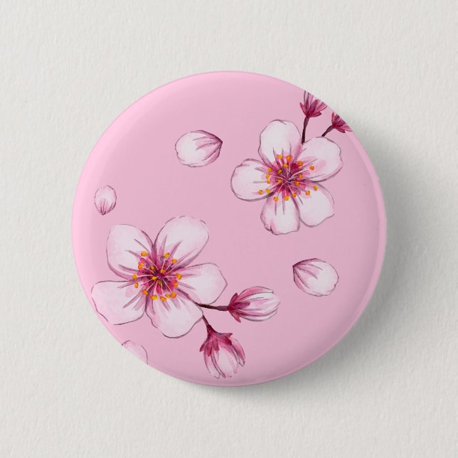 Badge Rond 5 Cm Motif en fleurs de cerisier rose (Devant)