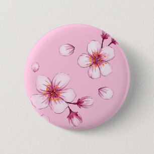 Badge Rond 5 Cm Motif en fleurs de cerisier rose