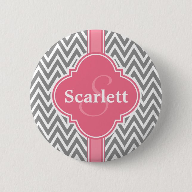 Badge Rond 5 Cm Motif et monogramme gris rose (Devant)
