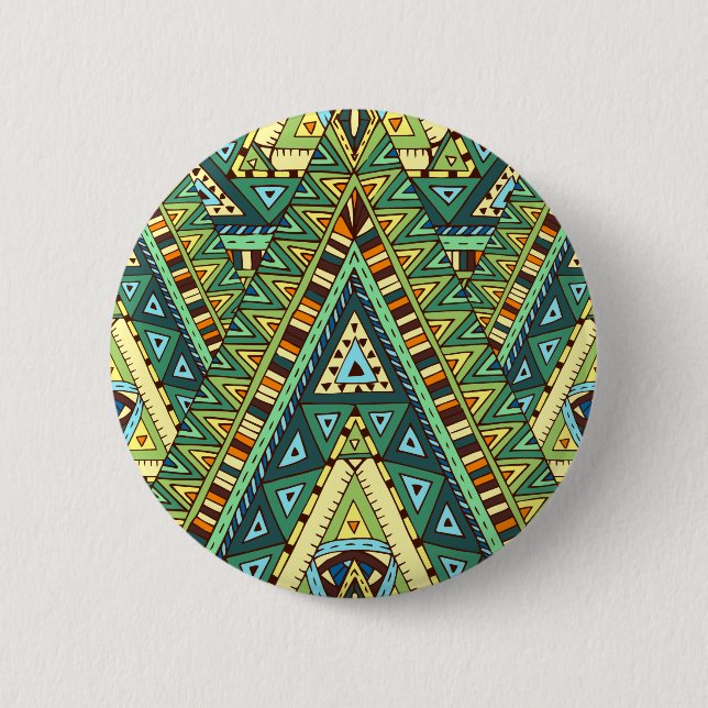 Badge Rond 5 Cm Motif ethnique de boho jaune vert (Devant)
