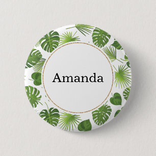 Badge Rond 5 Cm Motif Feuille élégant Green Tropical