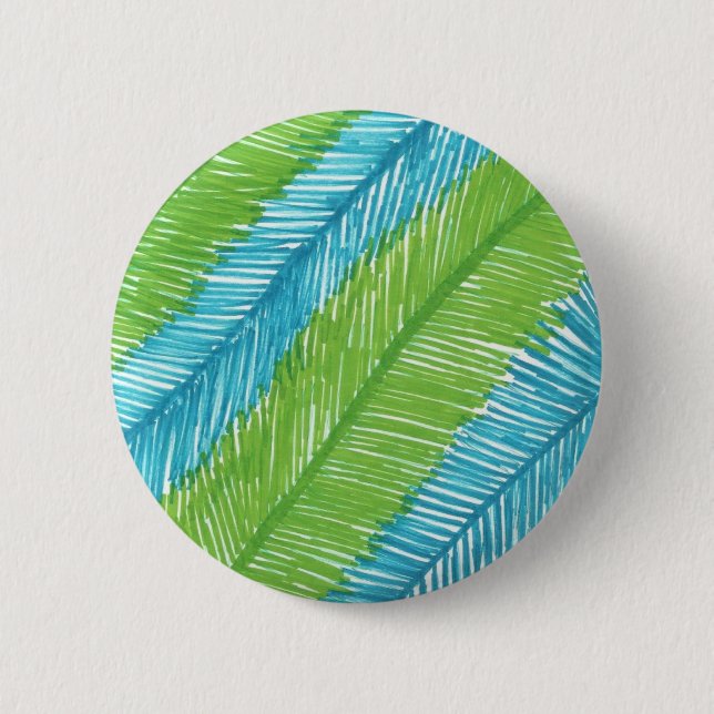 Badge Rond 5 Cm Motif Feuille Green and Blue Palm (Devant)