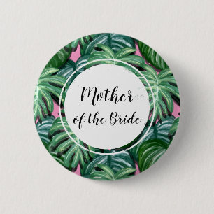 Badge Rond 5 Cm Motif Feuille tropical - Mère de la Mariée