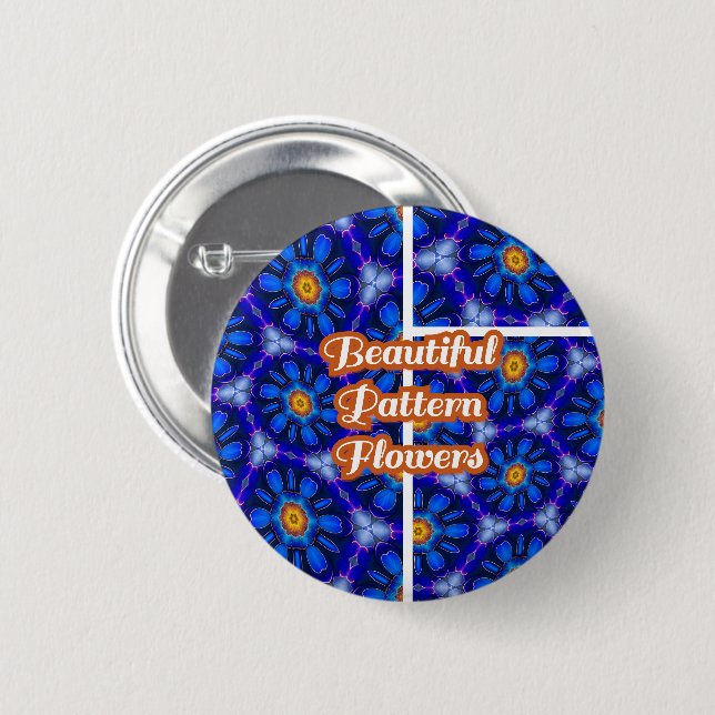 Badge Rond 5 Cm Motif Fleurs bleues Abstraites (Devant & derrière)