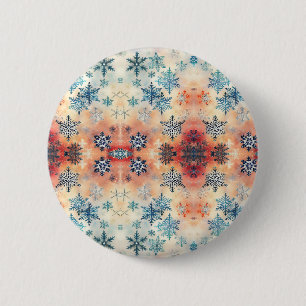 Badge Rond 5 Cm Motif Flocons de Neige Vintage - Bouton