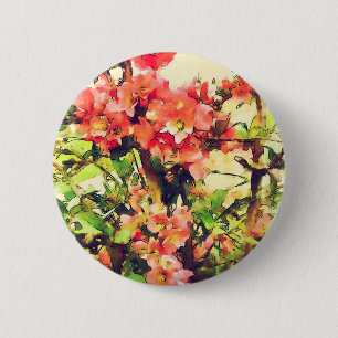 Badge Rond 5 Cm Motif floral aquarelle rouge rose 1