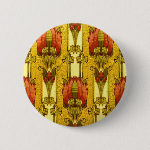 Badge Rond 5 Cm Motif floral Art Nouveau rouge de tulipe