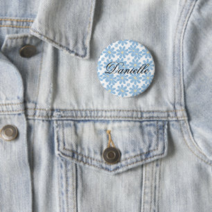 Badge Rond 5 Cm Motif floral bleu - Bouton personnalisé