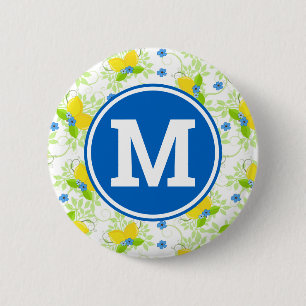 Badge Rond 5 Cm Motif floral de citrons blancs et jaunes ensoleill