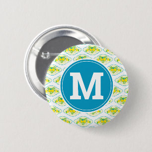 Badge Rond 5 Cm Motif floral de citrons bleus et jaunes ensoleillé