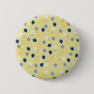 Badge Rond 5 Cm Motif floral de fleurs sauvages et de mûres