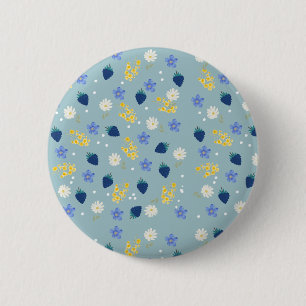 Badge Rond 5 Cm Motif floral de fleurs sauvages et de mûres