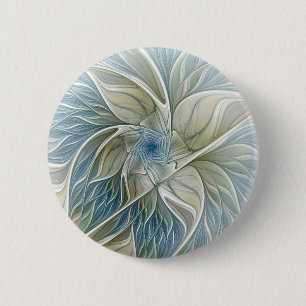 Badge Rond 5 Cm Motif floral de rêve abstrait bleu kaki fractal
