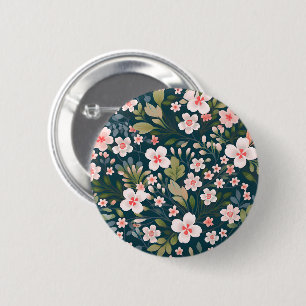 Badge Rond 5 Cm Motif floral rose et blanc élégant