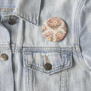 Badge Rond 5 Cm Motif floral Rose Vintage Élégant Pastel
