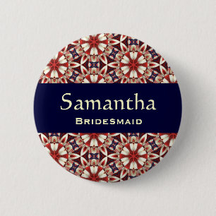 Badge Rond 5 Cm Motif floral rouge de bouton de demoiselle