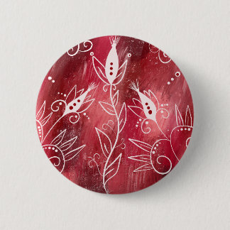 Badge Rond 5 Cm Motif Floral Rouge Et Blanc