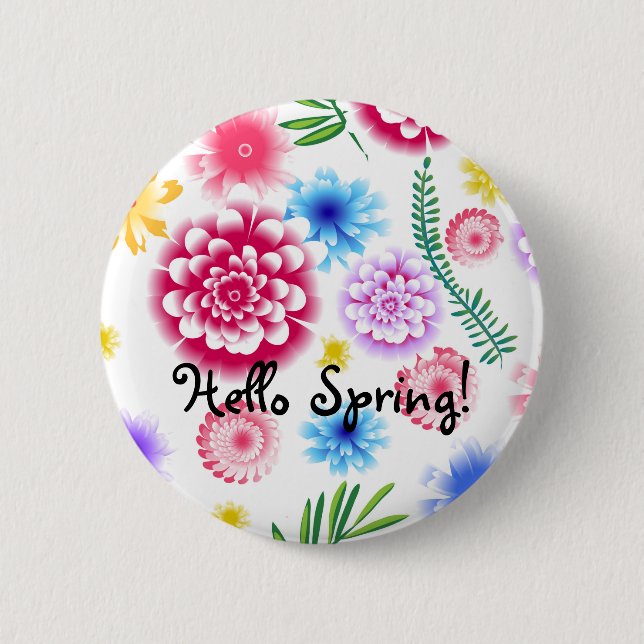 Badge Rond 5 Cm motif floral sur fond blanc. (Devant)
