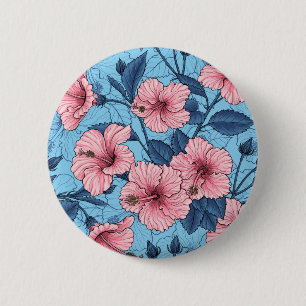Badge Rond 5 Cm Motif floral tropical d'Hibiscus