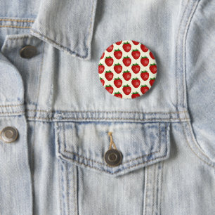 Badge Rond 5 Cm Motif Fraise, Fraises Rouges, Fruit, Feuille