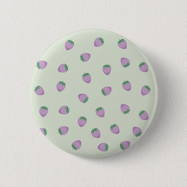 Badge Rond 5 Cm Motif Fraise Violette sur Fond Vert (Devant)