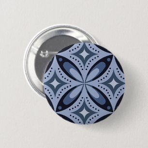Badge Rond 5 Cm Motif géométrique bleu de style rétro