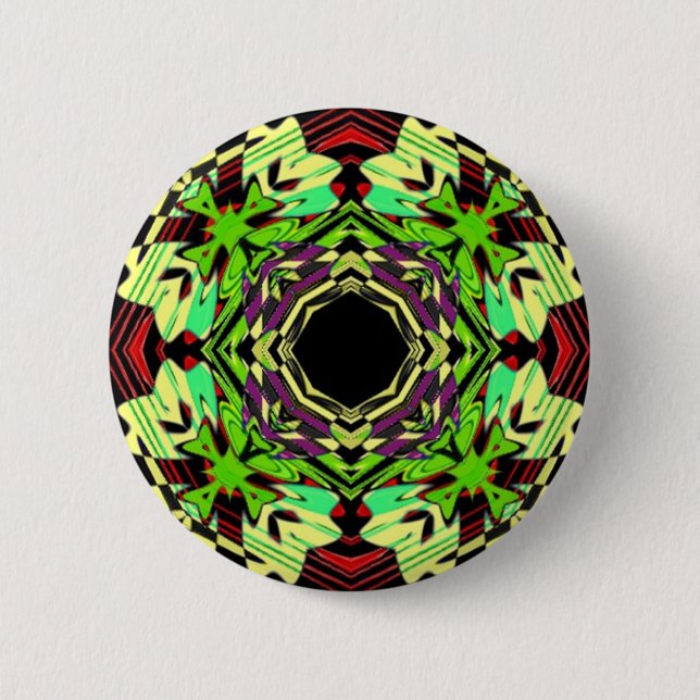 Badge Rond 5 Cm Motif géométrique jaune et vert (Devant)