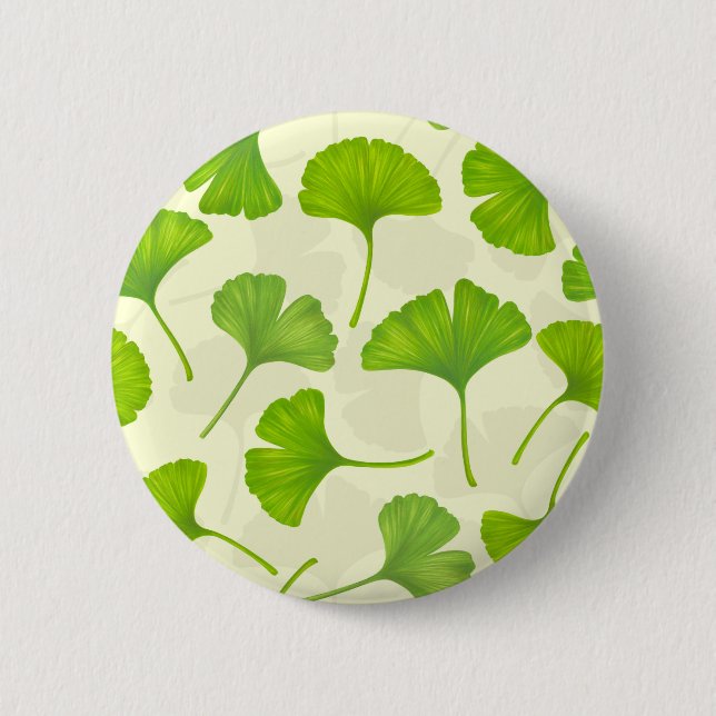 Badge Rond 5 Cm Motif Ginkgo sur blanc (Devant)