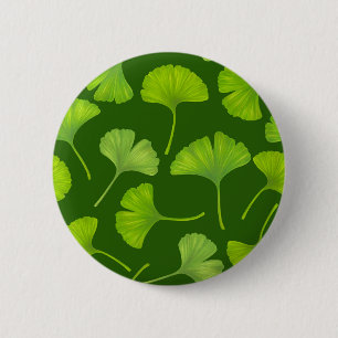 Badge Rond 5 Cm Motif Ginkgo sur vert foncé