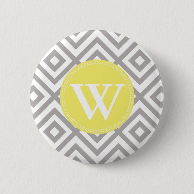Badge Rond 5 Cm Motif gris et jaune de monogramme de Chevron (Devant)
