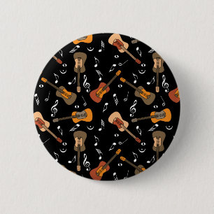 Badge Rond 5 Cm Motif Guitare Music Notes