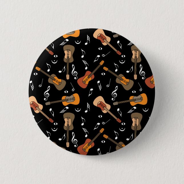 Badge Rond 5 Cm Motif Guitare Music Notes (Devant)