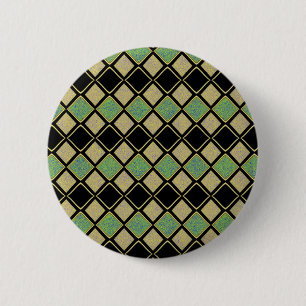 Badge Rond 5 Cm Motif Harlequin en Or, Vert et Noir
