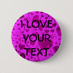Badge Rond 5 Cm MOTIF HEART ART 6 + votre texte   rose