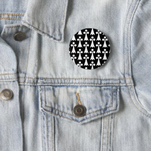 Badge Rond 5 Cm Motif Hermine, Motif Médiéval, Blanc sur Noir