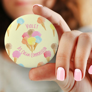 Badge Rond 5 Cm Motif heureux coloré de cornet de crème glacée