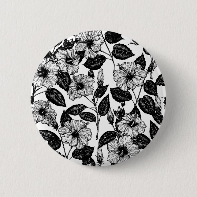 Badge Rond 5 Cm Motif Hibiscus (Devant)