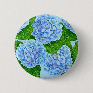 Badge Rond 5 Cm Motif hydrangée bleu