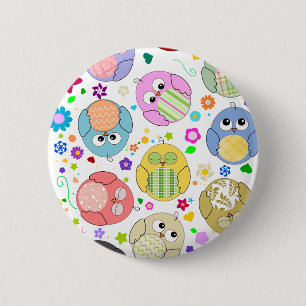 Badge Rond 5 Cm Motif mignon de hiboux et de fleurs