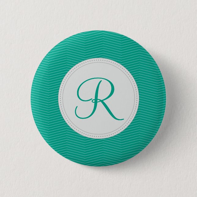 Badge Rond 5 Cm Motif mince de Chevron de monogramme vert (Devant)
