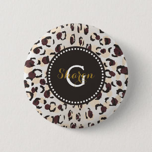 Badge Rond 5 Cm Motif moderne chic brun cheetah imprimé monogramme