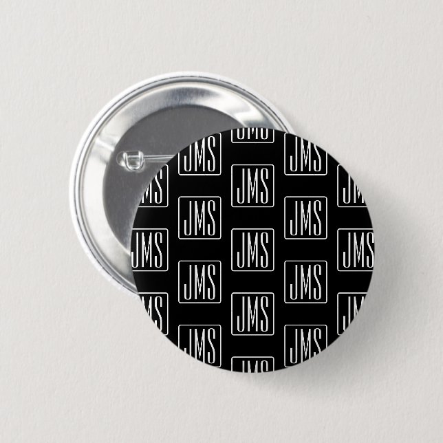 Badge Rond 5 Cm Motif monogramme moderne | Noir & Blanc (Devant & derrière)