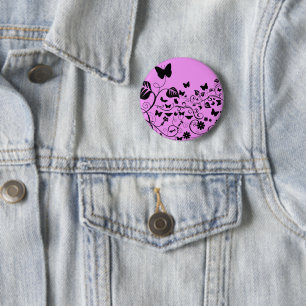 Badge Rond 5 Cm Motif Papillon, Motif De Papillons, Rose