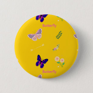 Badge Rond 5 Cm Motif papillon sur jaune