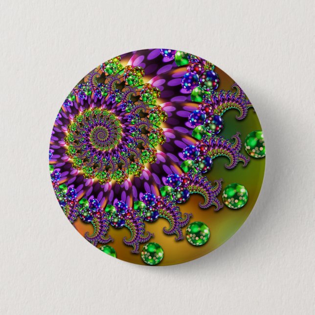 Badge Rond 5 Cm Motif pourpre et vert de fractale de Bokeh (Devant)