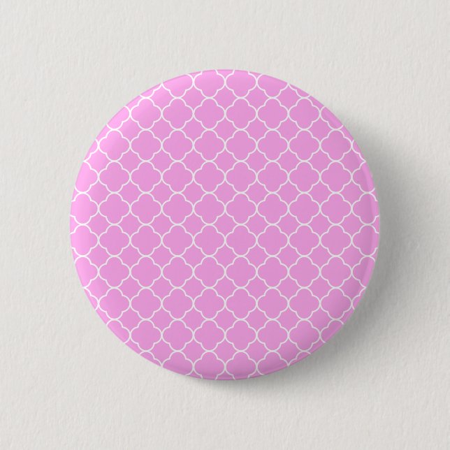 Badge Rond 5 Cm Motif Quatrefoil Rose Et Blanc (Devant)